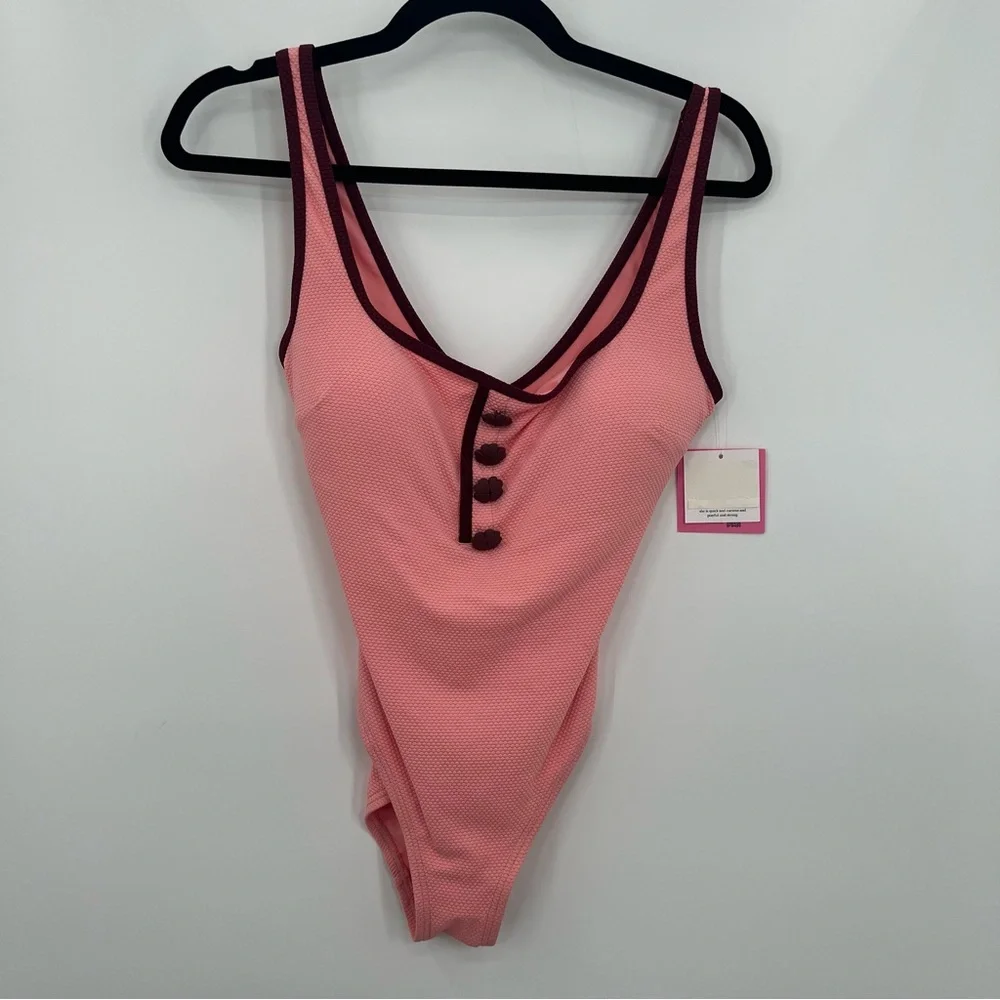NWT Kate Spade New York Shell Pink Contrast Trim One Piece Swimsuit Bikini M - Picture 5 of 13